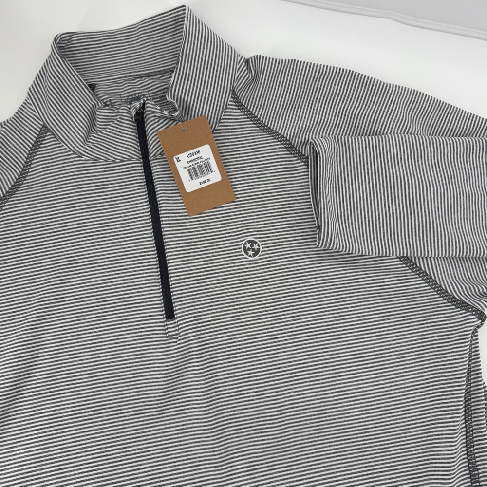Volunteer Traditions Pullover Mens XL Charcoal Tristar Stripe 1/4 Zip NWT